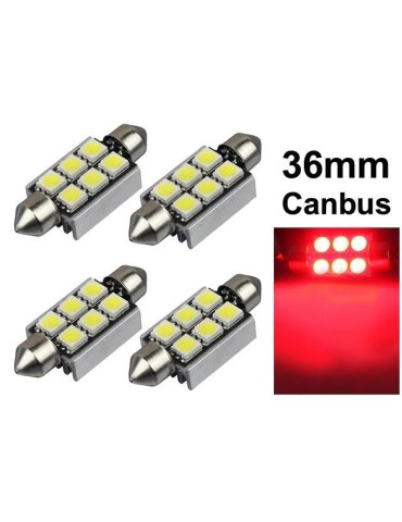 c5w 36mm röd Canbus Led 5050SMD 4-pack  SV8.5
