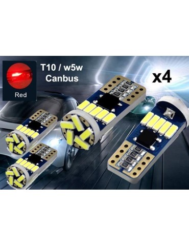 T10 w5w Canbus Röd 4-pack  LED-lampor med 15st 4014smd chip 