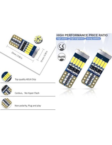 T10 w5w Canbus Blå 2-pack LED-lampor med 15st 4014smd chip 