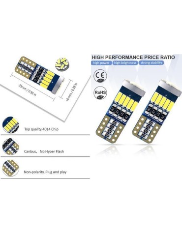 T10 w5w Canbus 2-pack LED-lampor med 15st 4014smd chip Orange