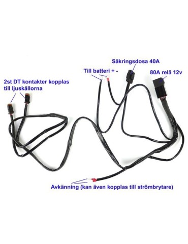 Kabelsats 80A reläkabel strömkabel arbetsljus ledramp 2x DT