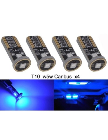 T10 w5w blå LED-lampor, Canbus med 3 st 3030SMD chip, 4-pack.