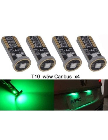 T10 w5w grön LED-lampor, Canbus med 3 st 3030SMD chip, 4-pack.