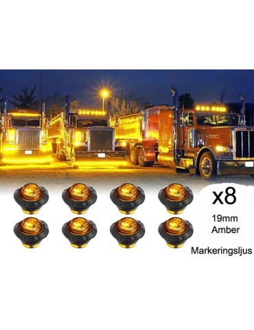 Markeringsljus, positionsljus, 8-pack, ravfarve, LED-lampor, 12V 