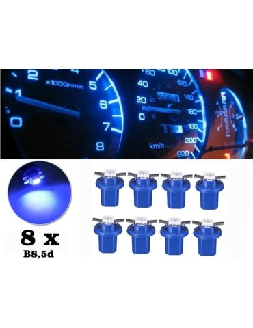 B8,5d Blå LED-lampor, 8-pack instrumentpanelslampa 12V