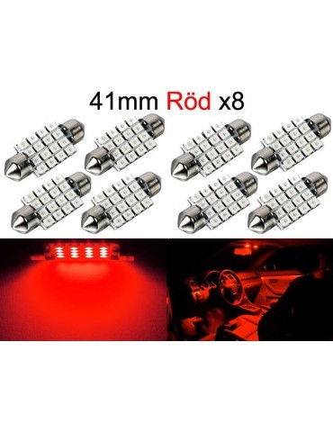 Spollampa 41mm 42mm röd Led 2835SMD 8-pack C5W SV8.5