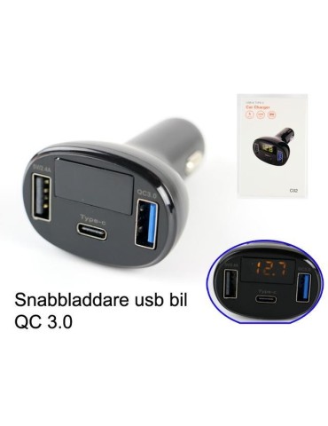 Voltmätare 5-30v + USB 5v Snabbladdare DC C02 QC3.0 Type C