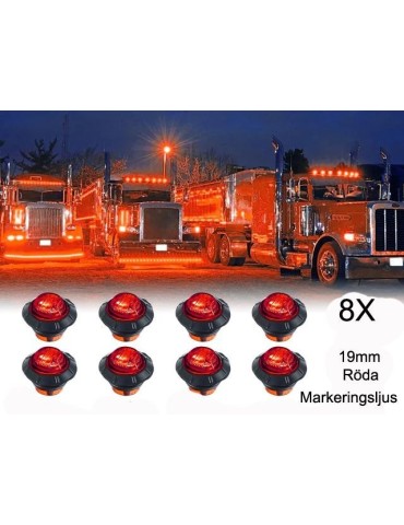 Markeringsljus, positionsljus, röda LED-lampor, 8-pack, 12V
