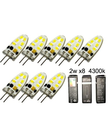 G4 2 W dimbar 12 V DC + AC LED-lampa 4300K vitgul G-4  8-pack