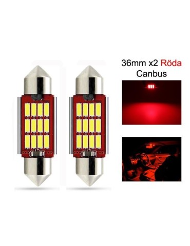 c5w canbus 36mm röd led  SV8.5  2-pack 12v