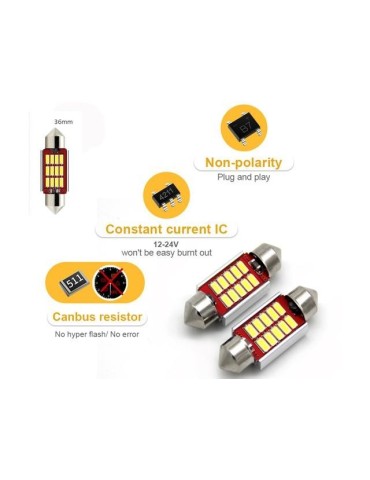 c5w canbus 36mm röd led  SV8.5  2-pack 12v