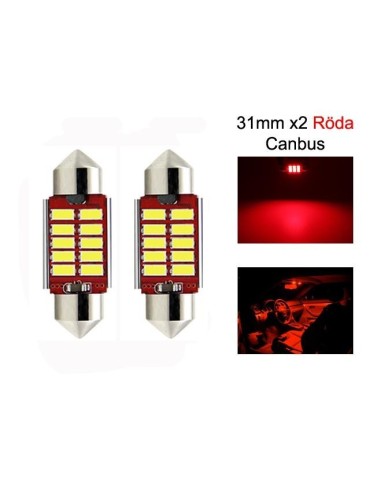 c5w canbus 31mm röd led SV8.5  2-pack 12v