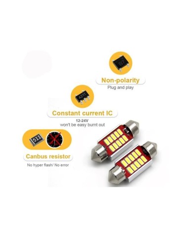 c5w canbus 31mm röd led SV8.5  2-pack 12v