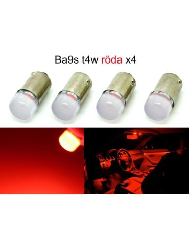 BA9S röd 4-pack rundstrålande t4w led med 1st fluxled chip