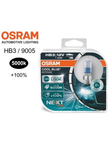 Osram Hb3 +100% COOL BLUE 5000k halogen lampor DC  P20d 9005