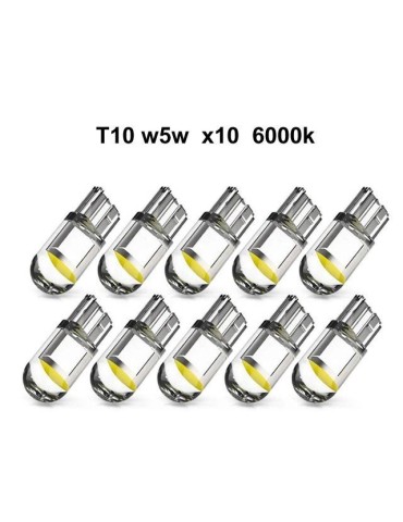 T10 w5w 6000k LED-lampor med 1 st. COB LED-chip, 12V DC, 10-pack.