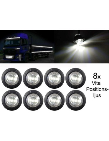 Markeringsljus, positionsljus, 8 st, vit 6000K, 12V/24V LED-lampor