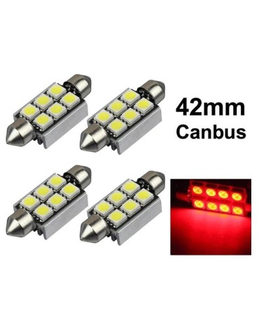 Spollampa 41mm 42mm röd Canbus Led 5050SMD 4-pack C5W SV8.5