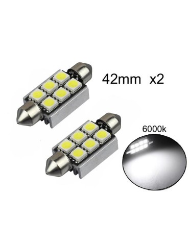 Spollampa 41mm 42mm 6000k Canbus Led 5050SMD C5W SV8.5 2stycken