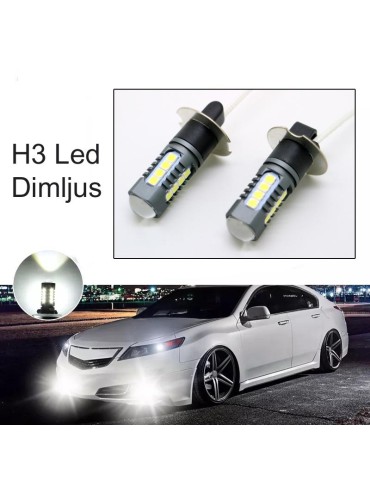 H3 Dimljus 500 lumen LED 6000K med 18st 3030 SMD chip,  2-pack