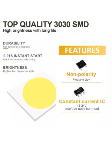 H3 Dimljus 500 lumen LED 6000K med 18st 3030 SMD chip,  2-pack