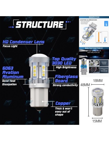 Ba15s 6000K led lampor bromsljus backljus 1156 p21w .