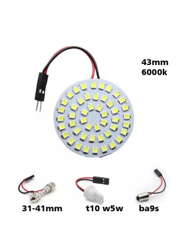 LED-platta 43 mm, 48 st SMD-chip T10 W5W BA9S 31-41 mm spollampa