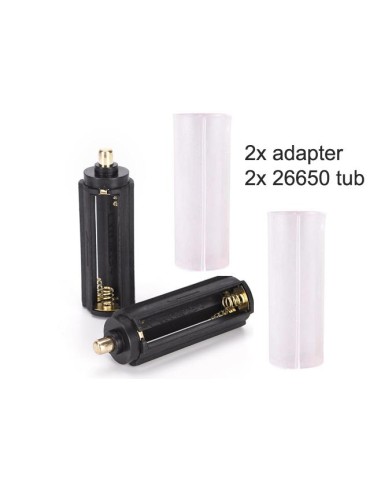 2 st. batteriadaptrar, 3xAAA blir 1x18650 eller 1x26650. 