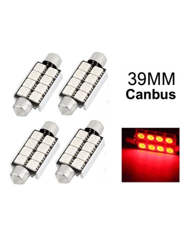Diodlampa 39mm röd Canbus Led 5050SMD 4-pack C5W SV8.5 ..