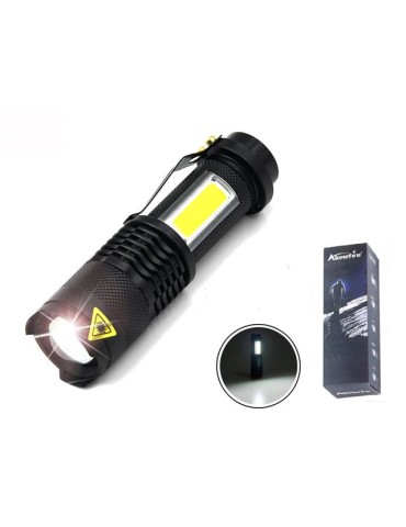 Led ficklampa 3W XP-E Q5 led 300 Lumen + COB + Zoom