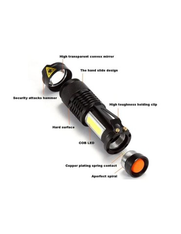 Led ficklampa 3W XP-E Q5 led 300 Lumen + COB + Zoom