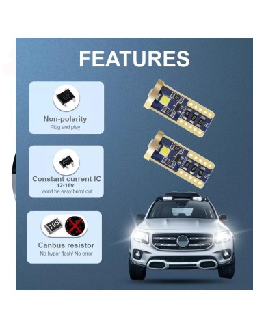 T10 w5w 6000k LED-lampor, Canbus 3 st 3030SMD chip, 2-pack, 12-16V.