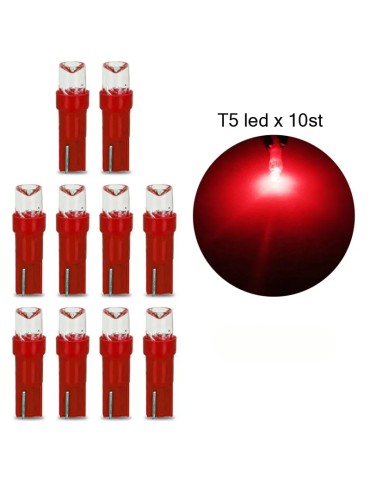 T5 röd LED W2x4.6d W2.1.x4.9d W1.2W W2.3W 12V 10-pack