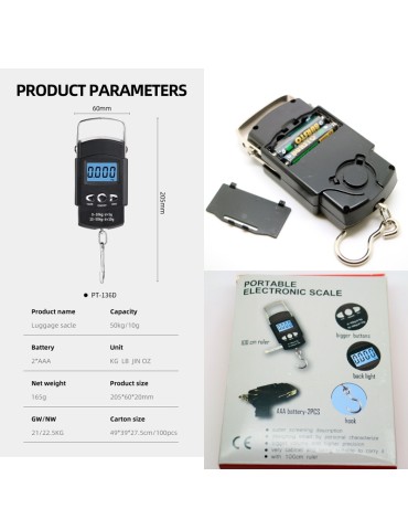 Digital våg  0 - 50kg fiskevåg med måttband även för tex bagage 