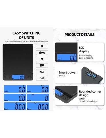 Digital våg 0,1g - 3kg digitalvåg inkl. batterier plattformsvåg