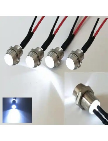 8 mm vita diodlampor för infällning i panel, kontrollampa, 4-pack 