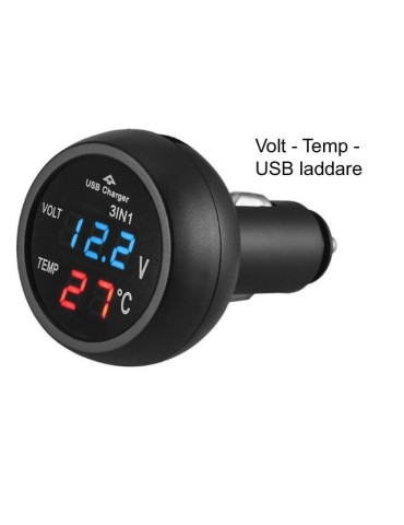 Voltmätare Temp + USB 5v laddare 4-30v DC bil båt husbil husvagn