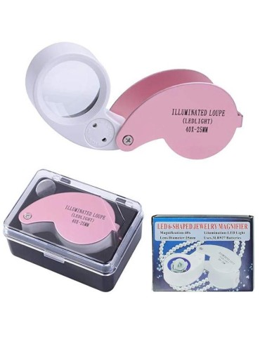 Lupp 40x25mm med stark ledlampa inkl. batterier förstorningsglas