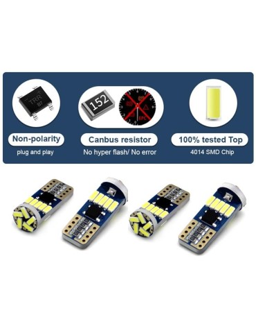 T10 w5w Canbus 6000k 4-pack LED-lampor med 15st 4014smd chip vit