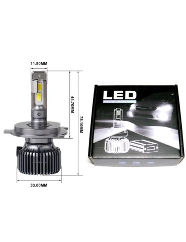 P60 led kit H4 +4300 lumen 53w 6000k halvljus helljus 2-pack