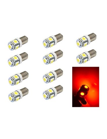BA9S 10-pack röd Led med 5st SMD5050 chip T4W styling 