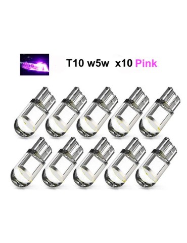 T10 w5w pinka LED-lampor med 1 st COB LED-chip 12V DC, 10-pack.