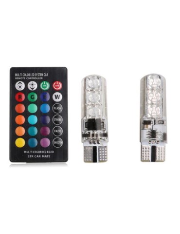 T10 w5w RBG med fjärrkontroll. LED-lampor, 2-pack, 12V DC, pimp styling.