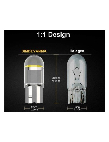 T10 w5w pinka LED-lampor med 1 st COB LED-chip 12V DC, 10-pack.