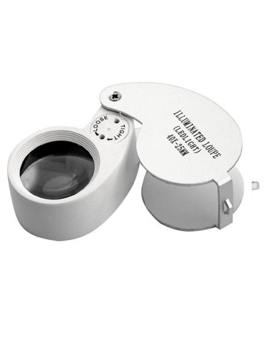 Lupp 40x25mm förstorningsglas med stark ledlampa inkl. batterier silver