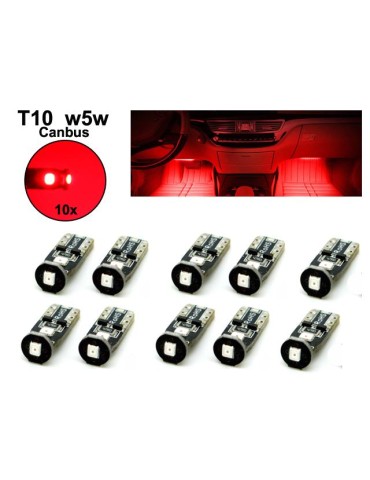 T10 w5w röd LED-lampor, Canbus med 3st 3030SMD chip, 10-pack.