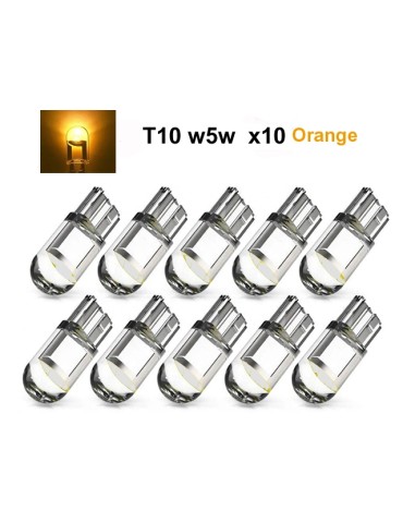 T10 w5w gulorange LED-lampor med 1 st COB LED-chip, 12V DC, 10-pack.