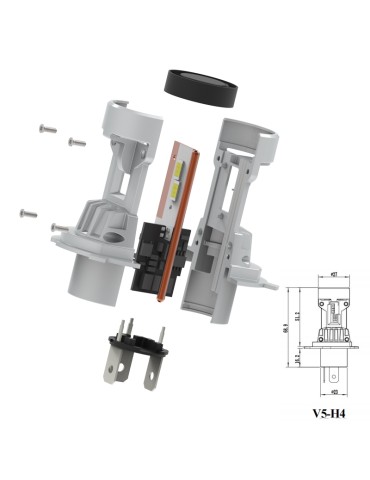 V5 H4 40w Led kit 4000 lumen 6000k med fläkt 2-pack