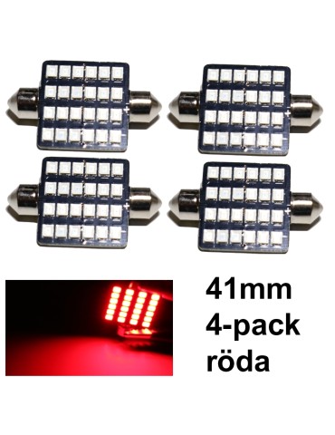 Spollampa 41mm 42mm röd Led 2835SMD 4-pack C5W SV8.5 c10w