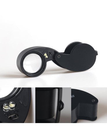 Lupp 40x25mm förstorningsglas med stark ledlampa inkl. batterier